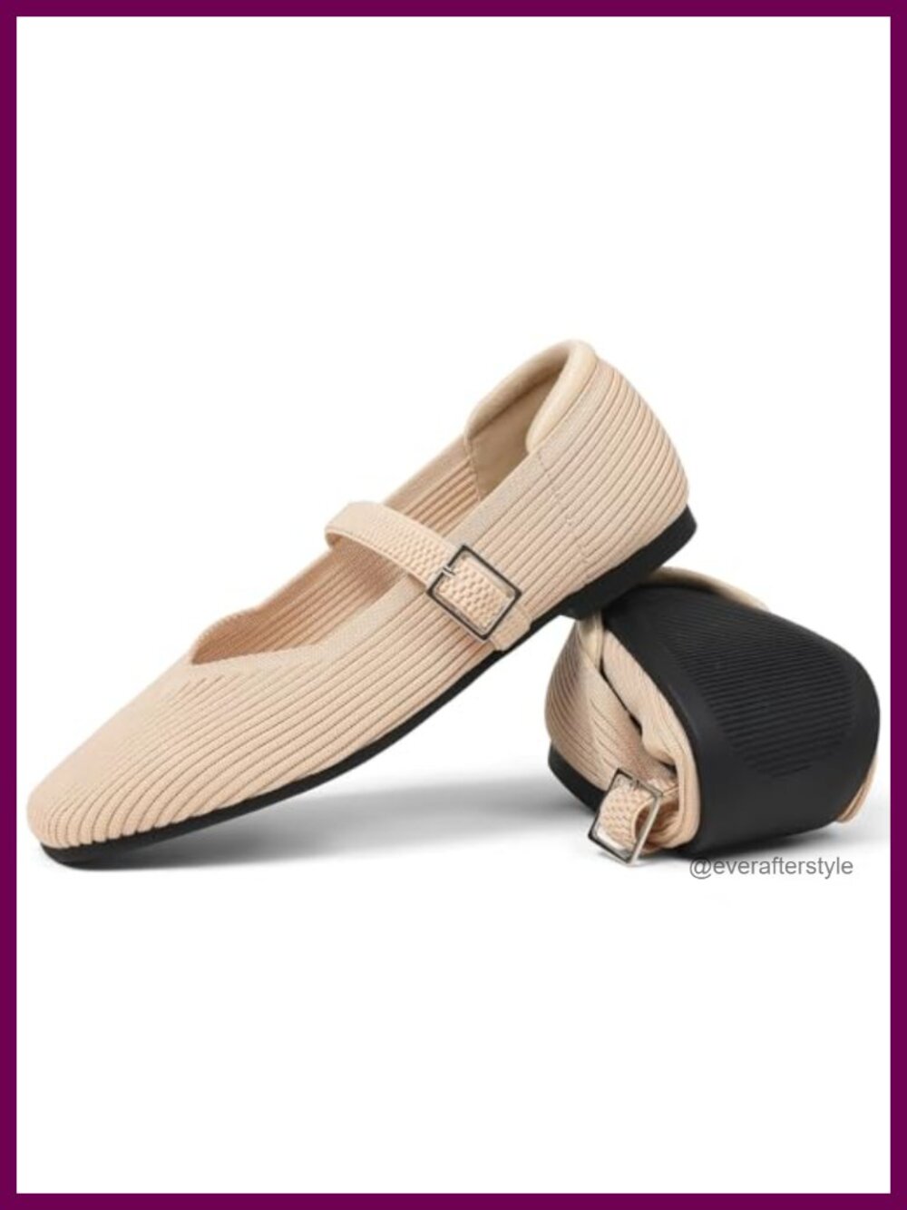 Knit Mary Jane Flats Ankle Strap Ballet Square Toe Comfort Shoes
